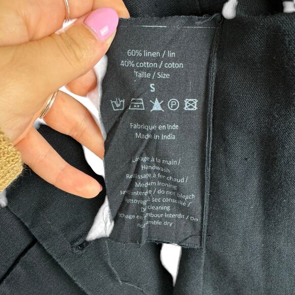 Leon & Harper Black Linen Cotton Blend Collarless Relaxed Boxy Blazer Jacket - Picture 11 of 11